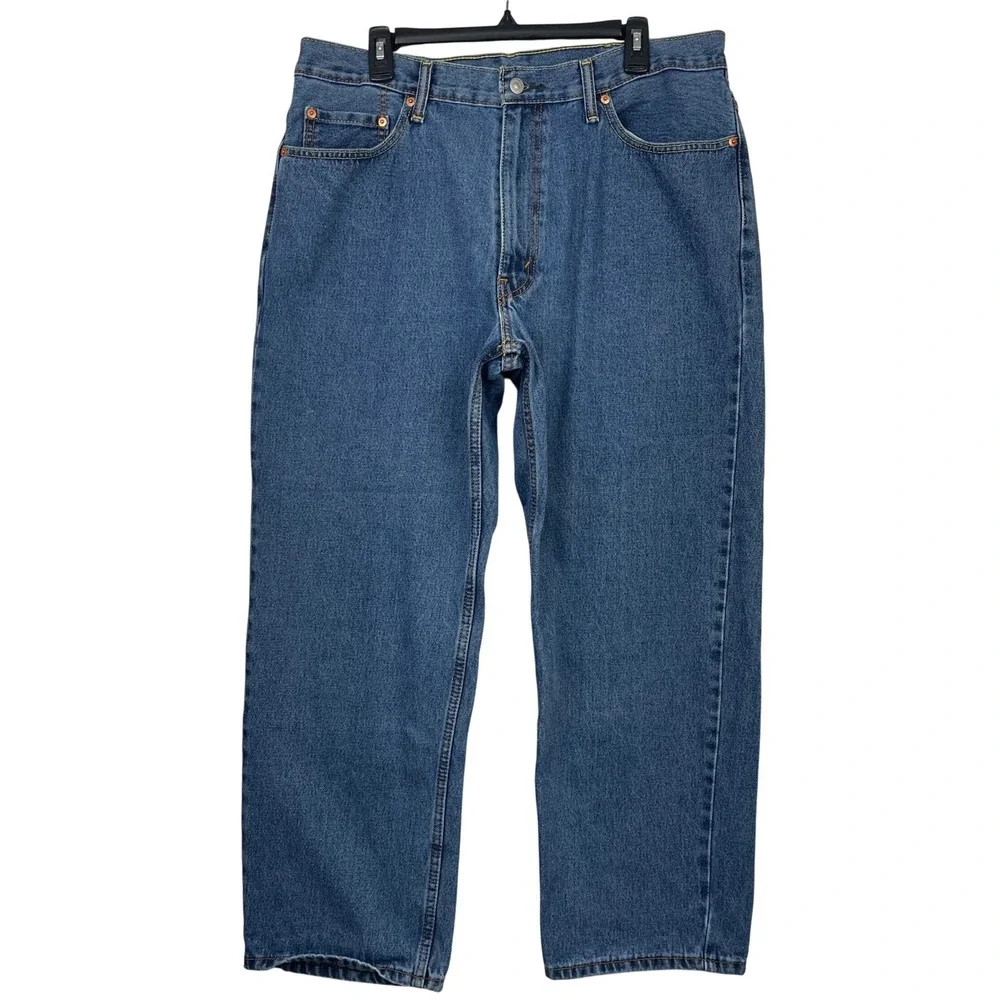 Levis 550 Relaxed Fit Mens 38x29 100% Cotton Medium Wash Denim‎ Blue Jeans Zip